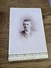 Antique Cabinet Card Photo - Man with Mustache, Head shot, Winsor Galesburg IL picture