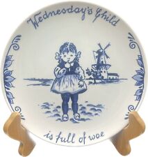 VTG  1972  Zenith Delft Blue Girl Wednesday’s Child Birthday Plate EUC picture