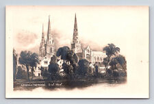 RPPC Lichfield Cathedral Lichfield England UK Real Photo of Engraving Postcard picture