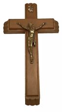 VTG Catholic Wooden Crucifix Cross Jesus Sick Call Last Rites Holy Water Bottle picture