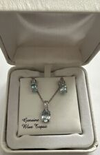 Genuine Blue Topaz Stud Earrings and Pendant Set picture