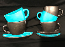 Retro 2008 - 60s 70s Wall Plaques Black & Blue Coffee Cups Teacups Kitchen Kitch picture