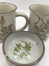 Vintage Japan Stoneware Coffee Mug Cup -2 Speckled Wildflowers & Trinket Dish picture