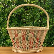 Thai Jungle Birds Basket: Hand-Woven Bamboo and Rattan Traditional Thai Patterns picture