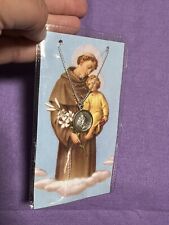 Vintage St Anthony Saint Of Miracles Prayer Card W Medal Charm Necklace picture