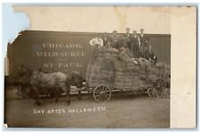 c1910's Milwaukee Railroad Horses Hay Wagon RPPC Photo Posted Antique Postcard picture