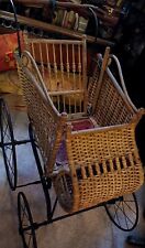 Antique 1880s 90s Victorian Wicker Baby Toddler Child's Doll Pram Stroller Buggy picture