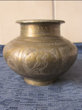 VINTAGE ANTIQUE HOLY WATER POT POOJA BRASS BRONZE PEACOCK LOTA VESSEL INDIA VASE picture