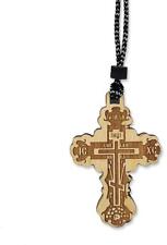 Three Bar Wood Cross Crucifix Pendant Orthodox Ornament on Rope for Car 2.25 In picture