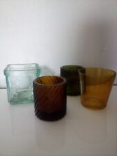 Colored Glass Votive Holders. 4 pcs. Green, Amber, Clear.  picture
