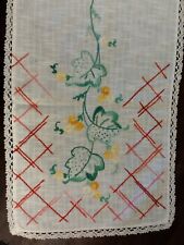 Vintage Table Runner Dresser Scarf Hand Embroidered Flowers 38x12.5 picture