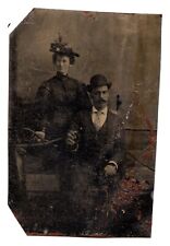 CIRCA 1870s 1/9TH PLATE TINTYPE HUSBAND & WIFE ROMANTIC COUPLE UNMARKED picture