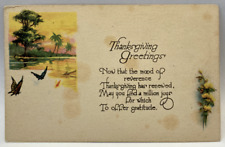 Thanksgiving Greetings, Butterflies, Vintage Holiday Postcard picture