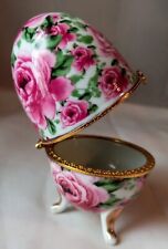 Vintage Porcelain Trinket Egg With Hinged Lid Opens Ring Box  Pink/Mauve Roses  picture