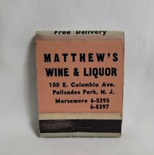 Vintage Matthew's Wine Liquor Store Girlie Matchbook Palisades Park Advertising picture