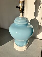 Vintage Light Baby Blue Glass Chinoiserie Ginger Jar Table Lamp Tested Works VTG picture