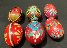 Set Of 6 Pisanki Hand-painyed Wooden Polish Easter Eggs picture