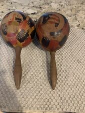 Vintage 1940's Cuban Maracas Rumba Hand-painted  Shakers Musical Instrument Rare picture