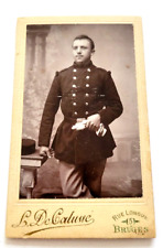 1900s French Soldier in Uniform Holding White Gloves CDV Card Military Photo picture