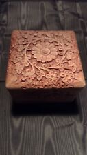 Vintage Hand Carved Wood Trinket Box 4 In X 4 In picture
