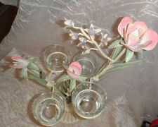 Vintage Tole Floral Candle Holder Pastel Colors picture