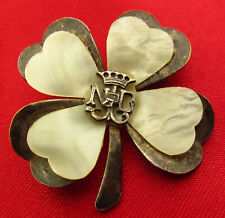 Vintage OUR LADY Pin NOTRE DAME Clover Shamrock Celluloid French Pin picture