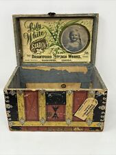 Antique LILY WHITE Gloss Starch Brantford Canada Wood TRUNK Doll Size Box picture
