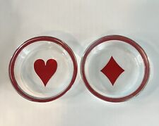 Vintage Glass Poker Cards Ace Of Hearts Diamonds Coasters/Ashtrays Set Of 2  picture