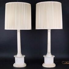Pair Of Vintage White Marble Lamps With Original Shades Hollywood Regencey 1940' picture