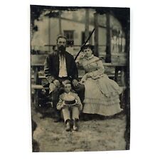 Stunning Family Outdoor Portrait Tintype c1870 Antique 1/6 Plate Photo A3099 picture