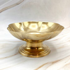 Vintage Cast Metal Scalloped Bowl Candle Holder in Bright Brass - Made in India picture