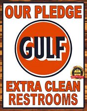 Gulf - Our Pledge Extra Clean Restrooms - Rare - Metal Sign 11 x 14 picture