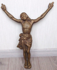 Vintage 1960s Figurine Large Jesus Christ Cross Bronze Crucifix Christmas Prayer picture