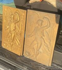 Pair Large Relief Panels Man Dancing In Hall Antique Salvage picture