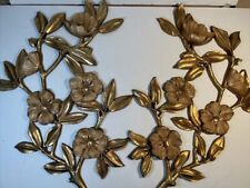 Vintage Pair Syroco Wall Plaque Dogwood Floral Branch Gold 4565/4 Hollywood MCM picture
