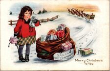 Christmas Toy Sack Fell Off Santa Sleigh Reindeer Presents c1910s postcard JP7 picture