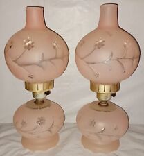 Vtg 1930's-40s GTWT Hurricane Lamp Soft Pink Frosted Glass w/Flower Vine Design  picture