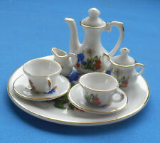 Vintage Dollhouse Miniature Porcelain Tea Set w/ Tray 10 pc Set Japan New in Box picture