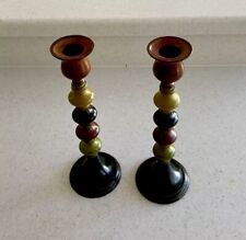 Pier One Candlesticks Pair Imports Set 2 Matching Colorful Candles Beads Tapers picture