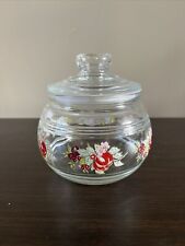 EUC Vintage Fruits Flowers Clear Glass Candy Dish Nut Jar With Sealing Lid 5” picture