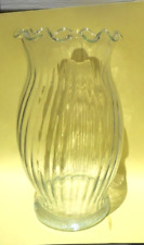 Vintage Clear Ruffled & Ribbed Sides Flower Vase - -6 1/2