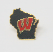University of Wisconsin Lapel Pin Red W Logo on Black Map Shape picture