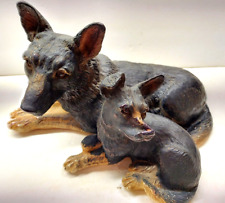 REDUCED German Shepherd Dog & Pup, Laying Down, Large Resin,  Glass Eyes, 1990 picture