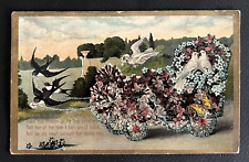 Antique 1909 Artist Postcard Swallow Flower Wagon Poem Sweet Message picture