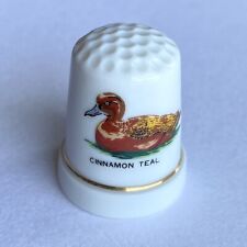 Vintage Cinnamon Teal Duck Porcelain Bisque Bone China Thimble Gold Rim 1” picture