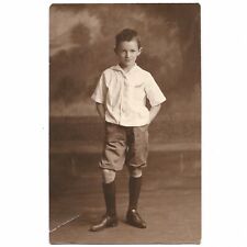 Antique RPPC Sassy Posed Little Boy Studio Photo Newark NJ C1919 Post Card Kids picture