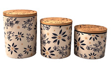 Set of 3 Temp-tations by Tara Old World Pattern Ceramic Canisters w/ Bamboo Lids picture