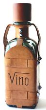 Vintage Leather Wrapped Bottle W Handles Studs Vino W Stopper AS IS picture