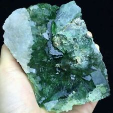 355g Natural White Calcite Crystal Based on Deep Green Fluorite Crystal picture