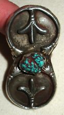 VINTAGE NAVAJO DOUBLE NAJA W/ HANDS TURQUOISE STERLING SILVER RING SIZE 8.5 vafo picture